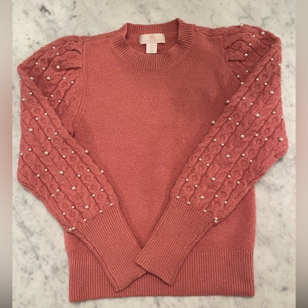 Rachel Parcell Pink Pearl Puff Sleeve Crewneck Sweater - Picture 2 of 8